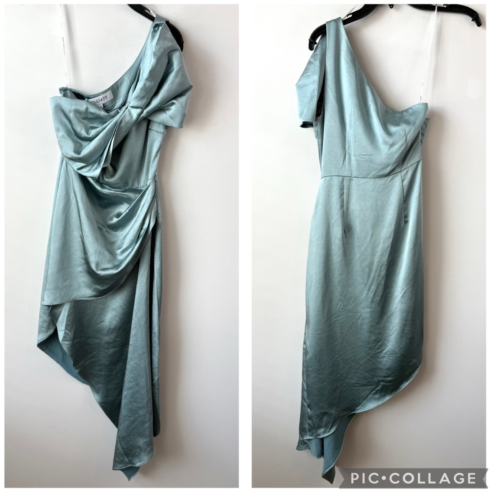 Elliatt Asymmetrical One-Shoulder Mini Dress in Light Blue - Picture 3 of 14